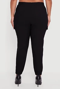 Womens Plus Size High Waisted Drawstring Waist Cargo Joggers, Black, Size 1X