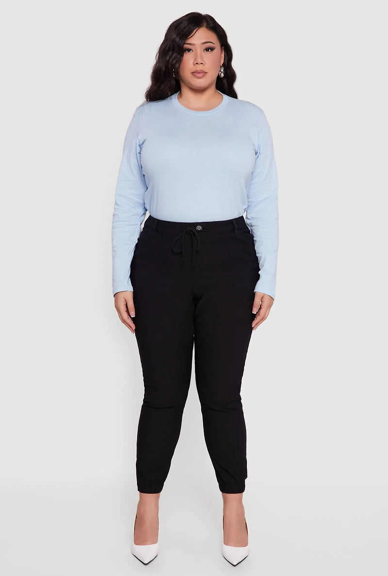 Womens Plus Size High Waisted Slim Fit Pull On Joggers, Black, Size 1X