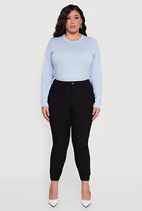 Womens Plus Size High Waisted Slim Fit Pull On Joggers, Black, Size 1X