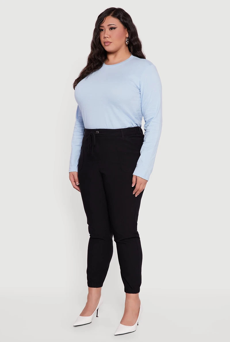 Plus High Waisted Slim Fit Pull On Joggers