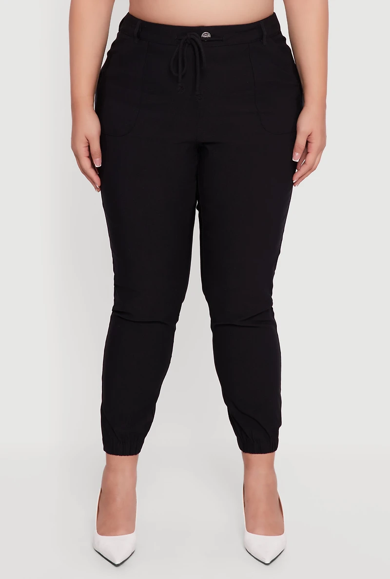Womens Plus Size High Waisted Slim Fit Pull On Joggers, Black, Size 1X
