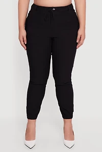 Womens Plus Size High Waisted Slim Fit Pull On Joggers, Black, Size 1X