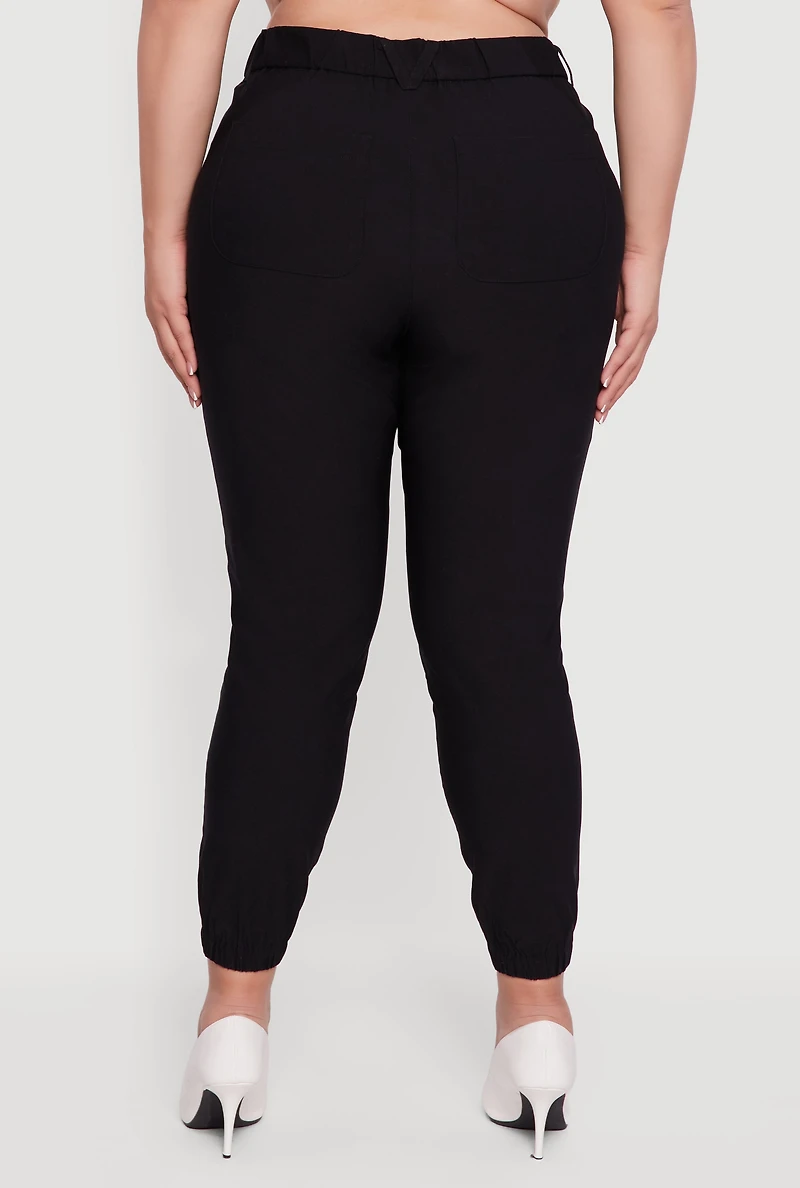 Plus High Waisted Slim Fit Pull On Joggers