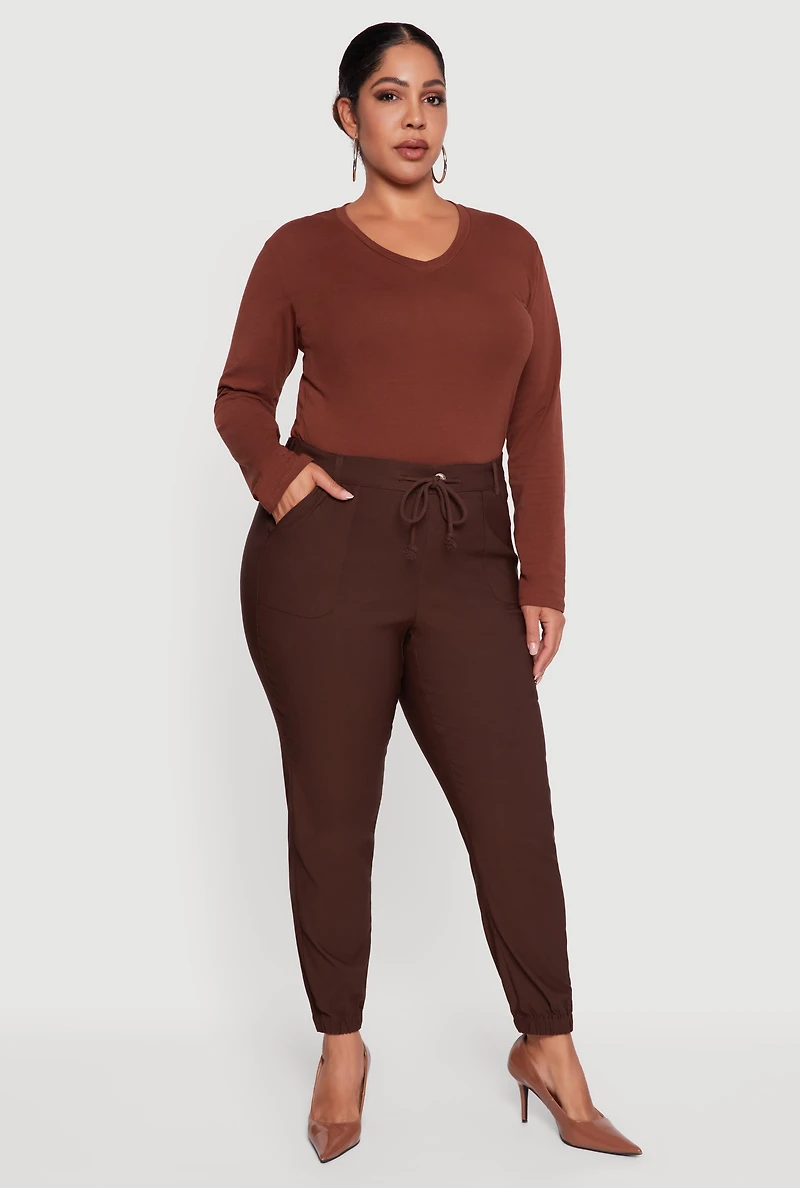 Plus High Waisted Slim Fit Pull On Joggers