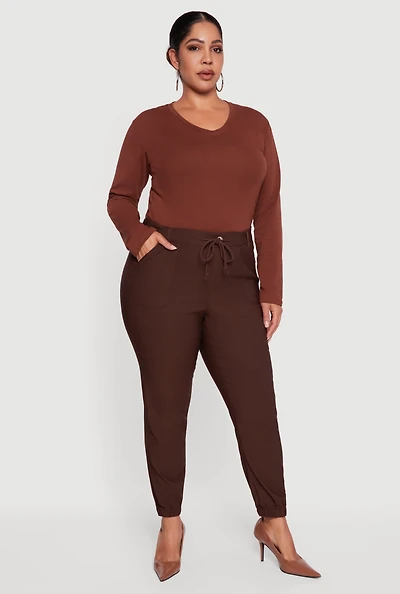 Plus High Waisted Slim Fit Pull On Joggers