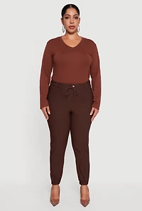 Plus High Waisted Slim Fit Pull On Joggers