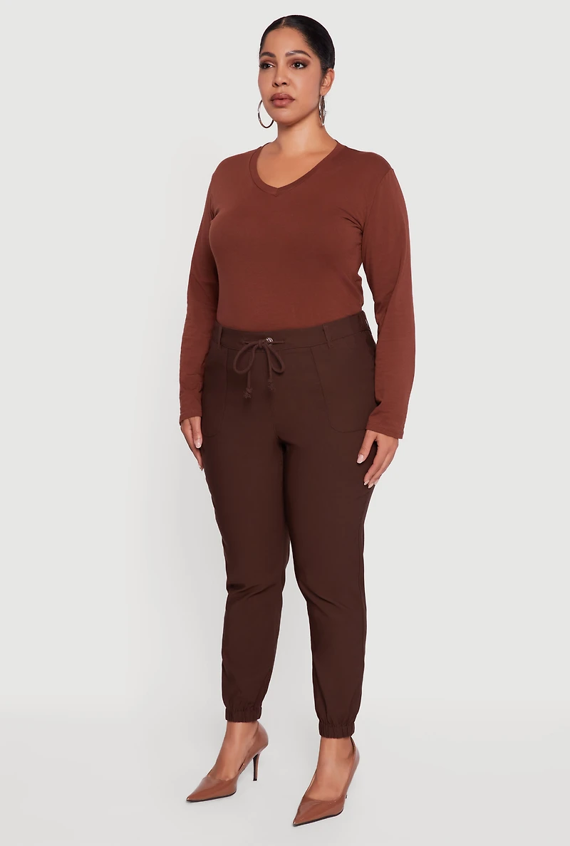 Plus High Waisted Slim Fit Pull On Joggers