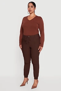 Plus High Waisted Slim Fit Pull On Joggers