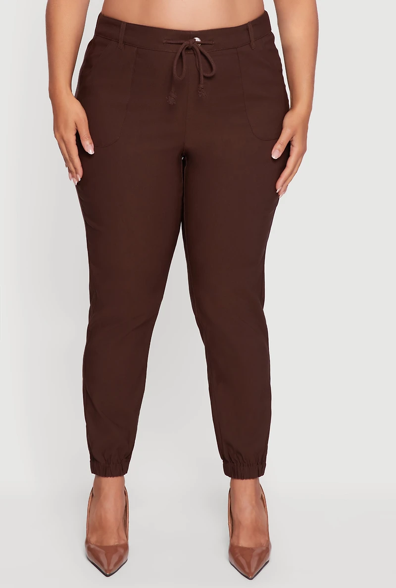 Plus High Waisted Slim Fit Pull On Joggers