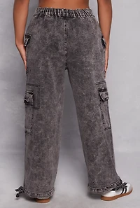 Womens Plus Size Almost Famous Tie Hem Cargo Jeans, Grey, Size 3X