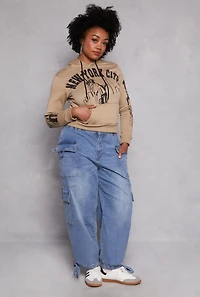 Womens Plus Size Almost Famous Tie Hem Cargo Jeans, Blue, Size 2X