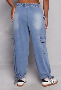 Womens Plus Size Almost Famous Tie Hem Cargo Jeans, Blue, Size 2X