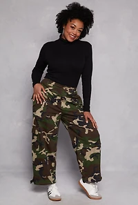 Womens Plus Size Almost Famous Twill Camo Pants, Green, Size 1X