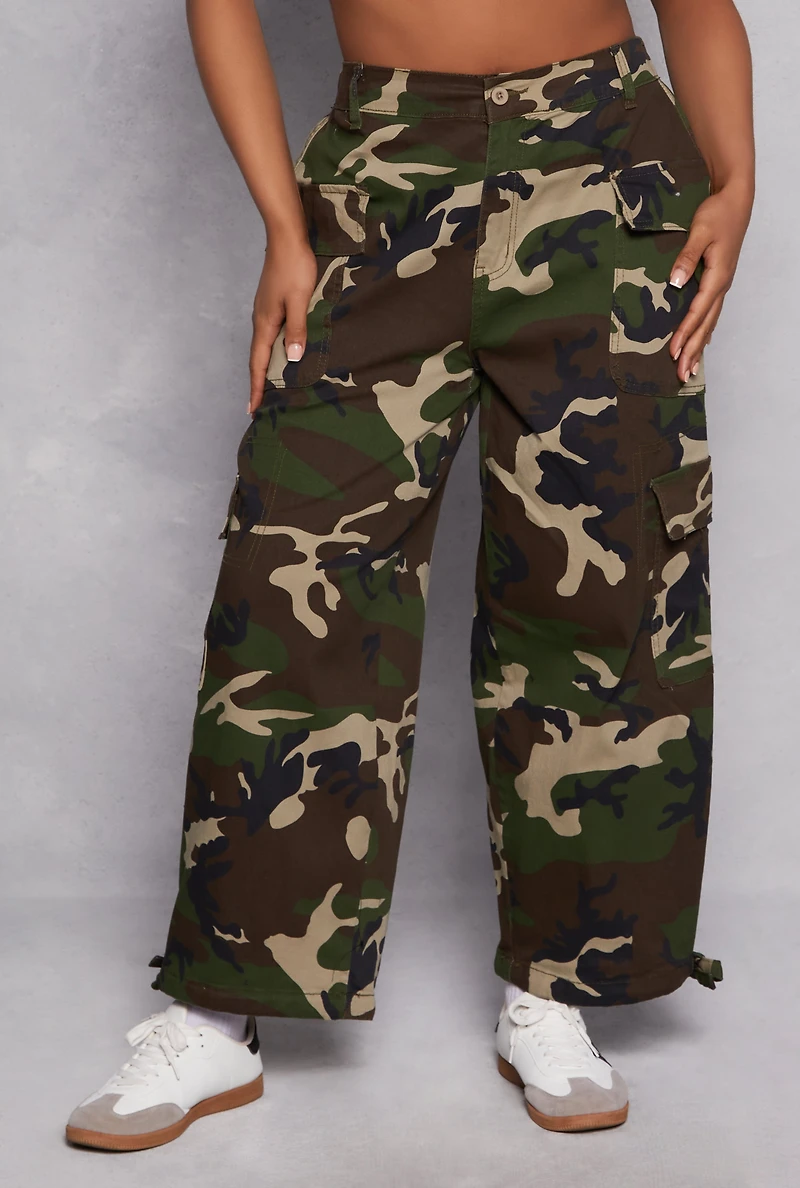 Womens Plus Size Almost Famous Twill Camo Pants, Green, Size 1X