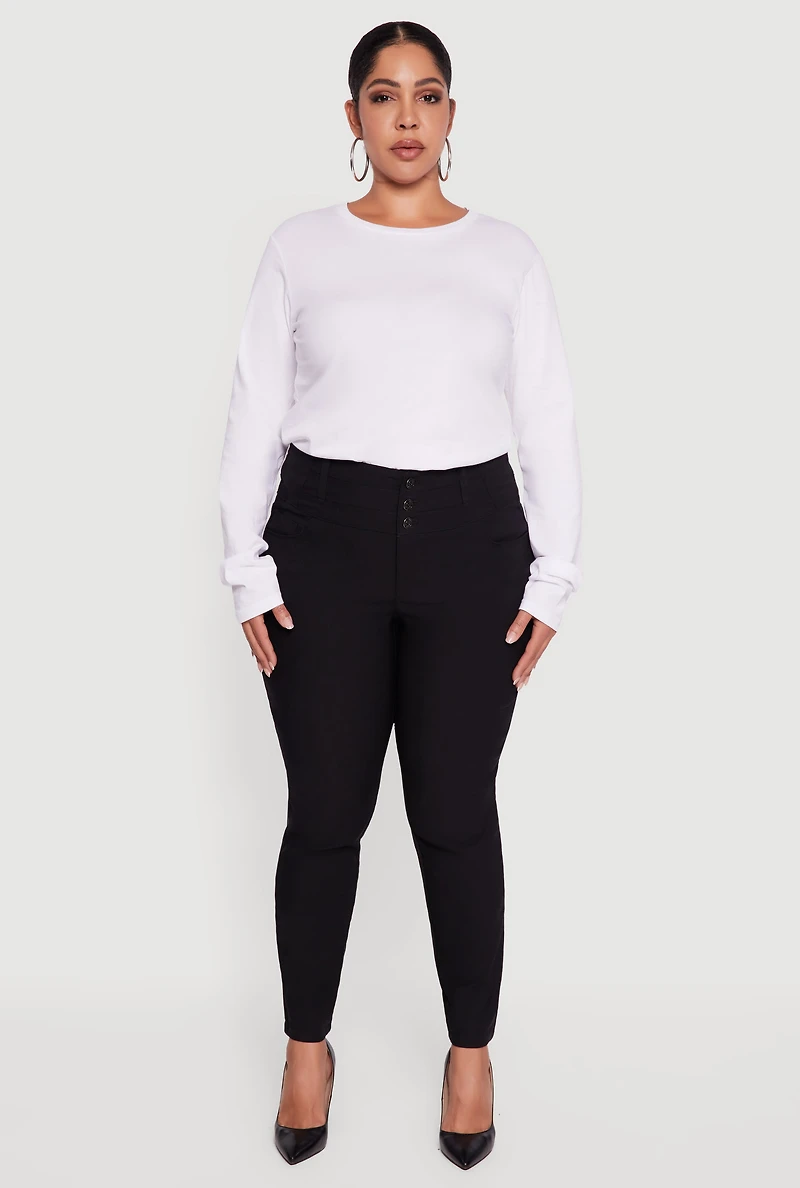Plus Almost Famous Three Button High Waisted Pants