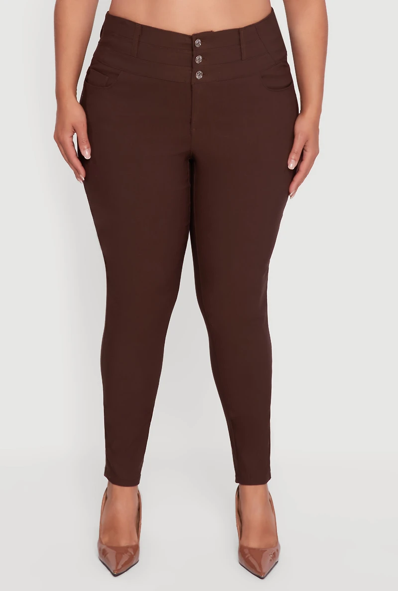 Plus Almost Famous Three Button High Waisted Pants