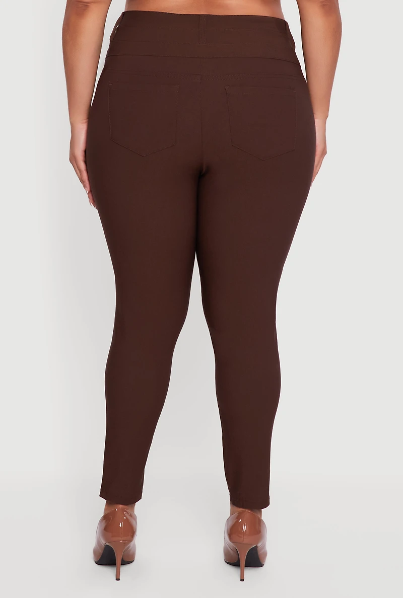 Womens Plus Size Almost Famous Three Button High Waisted Pants, Brown, Size 3X