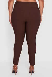 Womens Plus Size Almost Famous Three Button High Waisted Pants, Brown, Size 3X