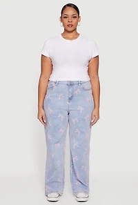 Plus High Waisted Bow Print Jeans