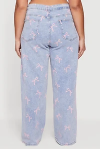 Plus High Waisted Bow Print Jeans