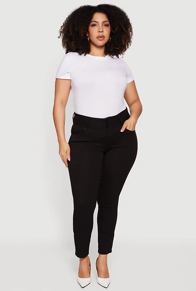 Plus Three Button High Waisted Skinny Jeans