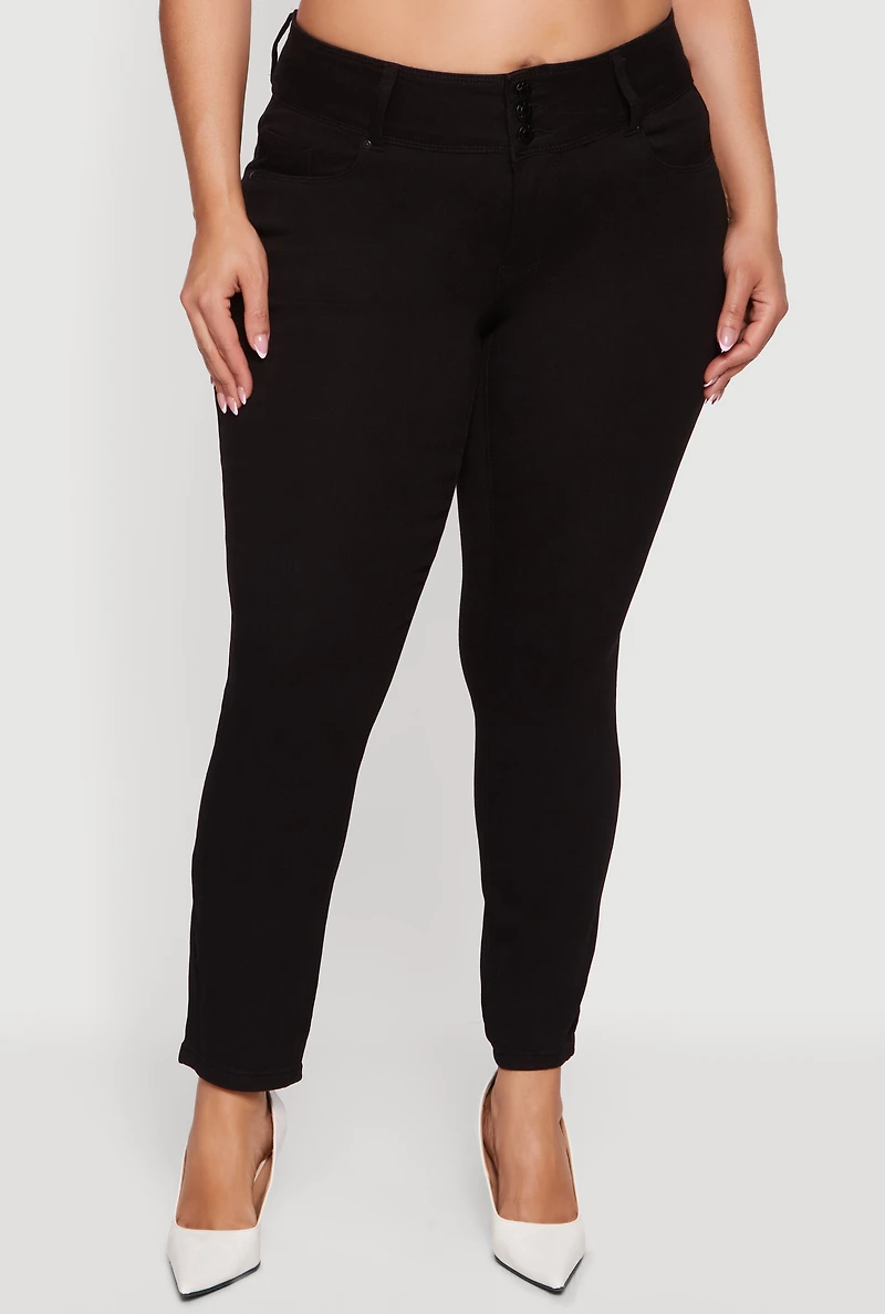 Plus Three Button High Waisted Skinny Jeans