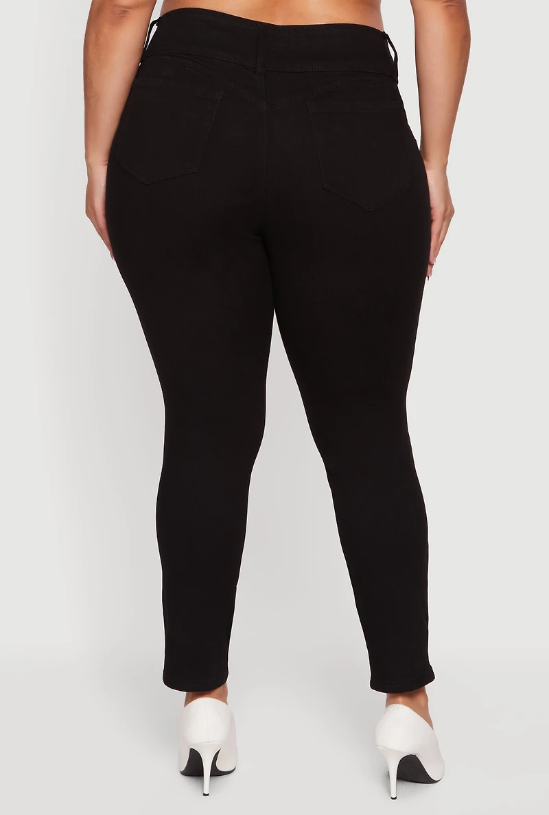 Plus Three Button High Waisted Skinny Jeans