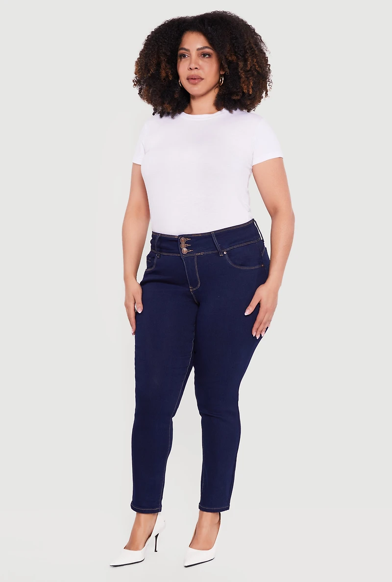 Plus Three Button High Waisted Skinny Jeans