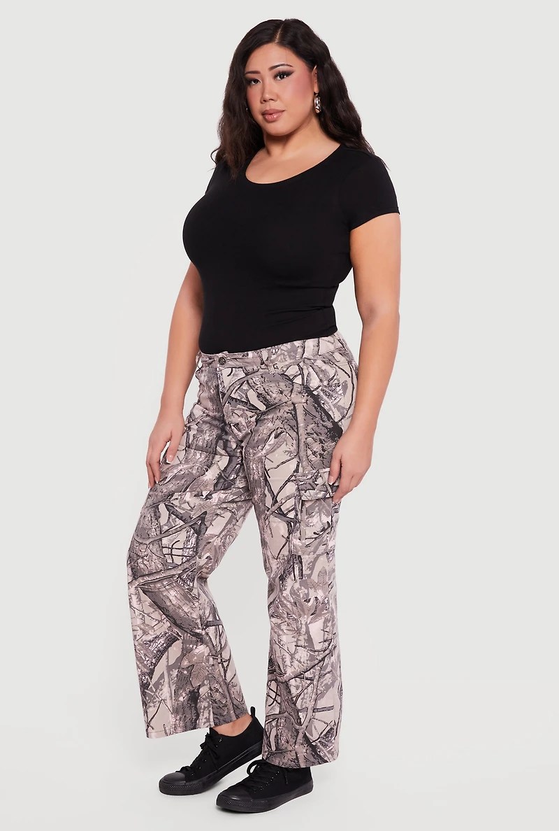Plus Tree Camo Wide Leg Cargo Pants