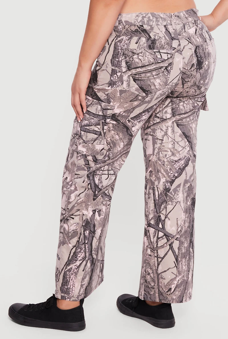 Plus Tree Camo Wide Leg Cargo Pants