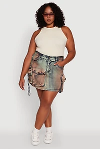 Womens Plus Acid Wash High Waisted Mini Denim Skirt, Multi,