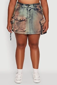 Womens Plus Acid Wash High Waisted Mini Denim Skirt, Multi,