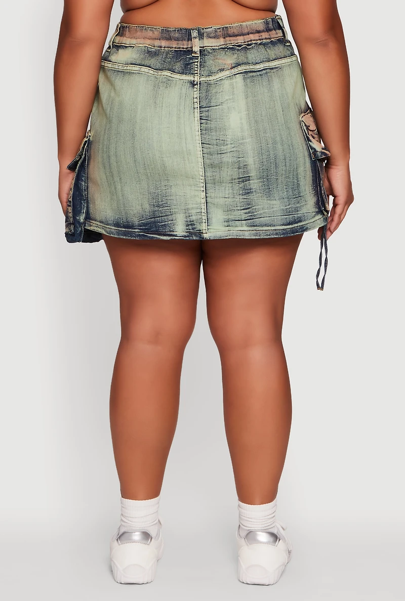 Womens Plus Acid Wash High Waisted Mini Denim Skirt, Multi,