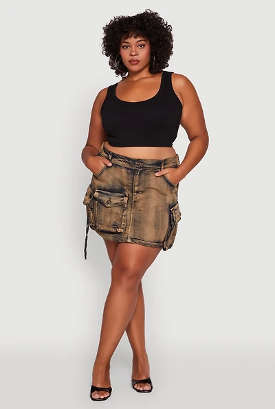 Womens Plus Size Acid Wash High Waisted Mini Denim Skirt, Multi, Size 3X