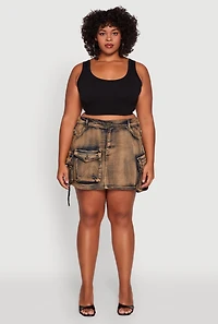 Womens Plus Size Acid Wash High Waisted Mini Denim Skirt, Multi, Size 3X