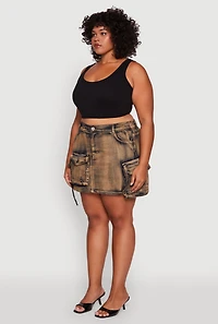 Womens Plus Size Acid Wash High Waisted Mini Denim Skirt, Multi, Size 3X