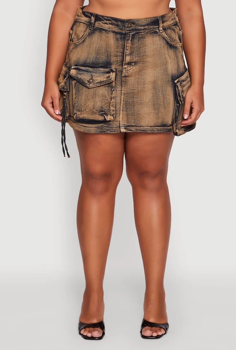 Womens Plus Size Acid Wash High Waisted Mini Denim Skirt, Multi, Size 3X
