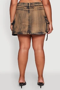 Womens Plus Acid Wash High Waisted Mini Denim Skirt, Multi,