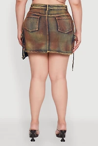 Womens Plus Size Daisy Acid Wash Cargo Pocket Denim Mini Skirt, Multi, Size 2X