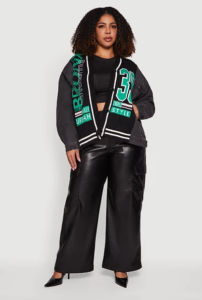 Womens Plus Size Bronx Authentic Graphic Knit Denim Jacket, Black, Size 2X