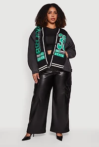 Womens Plus Size Bronx Authentic Graphic Knit Denim Jacket, Black, Size 2X