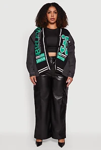 Womens Plus Size Bronx Authentic Graphic Knit Denim Jacket, Black, Size 2X