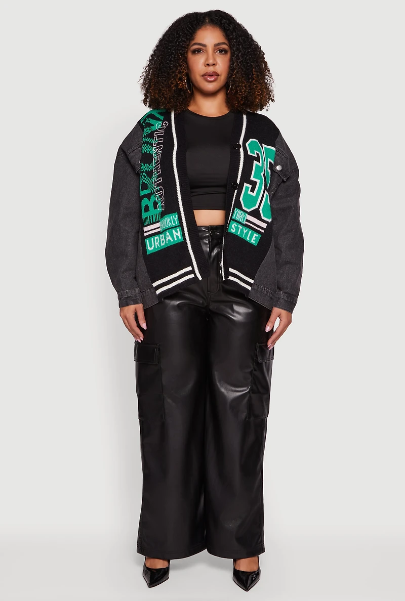 Plus Bronx Authentic Graphic Knit Denim Jacket