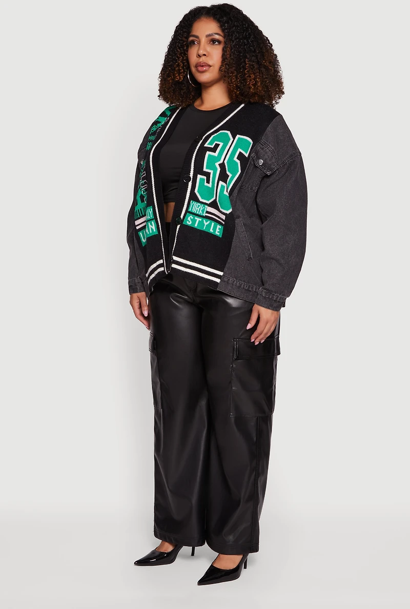 Plus Bronx Authentic Graphic Knit Denim Jacket