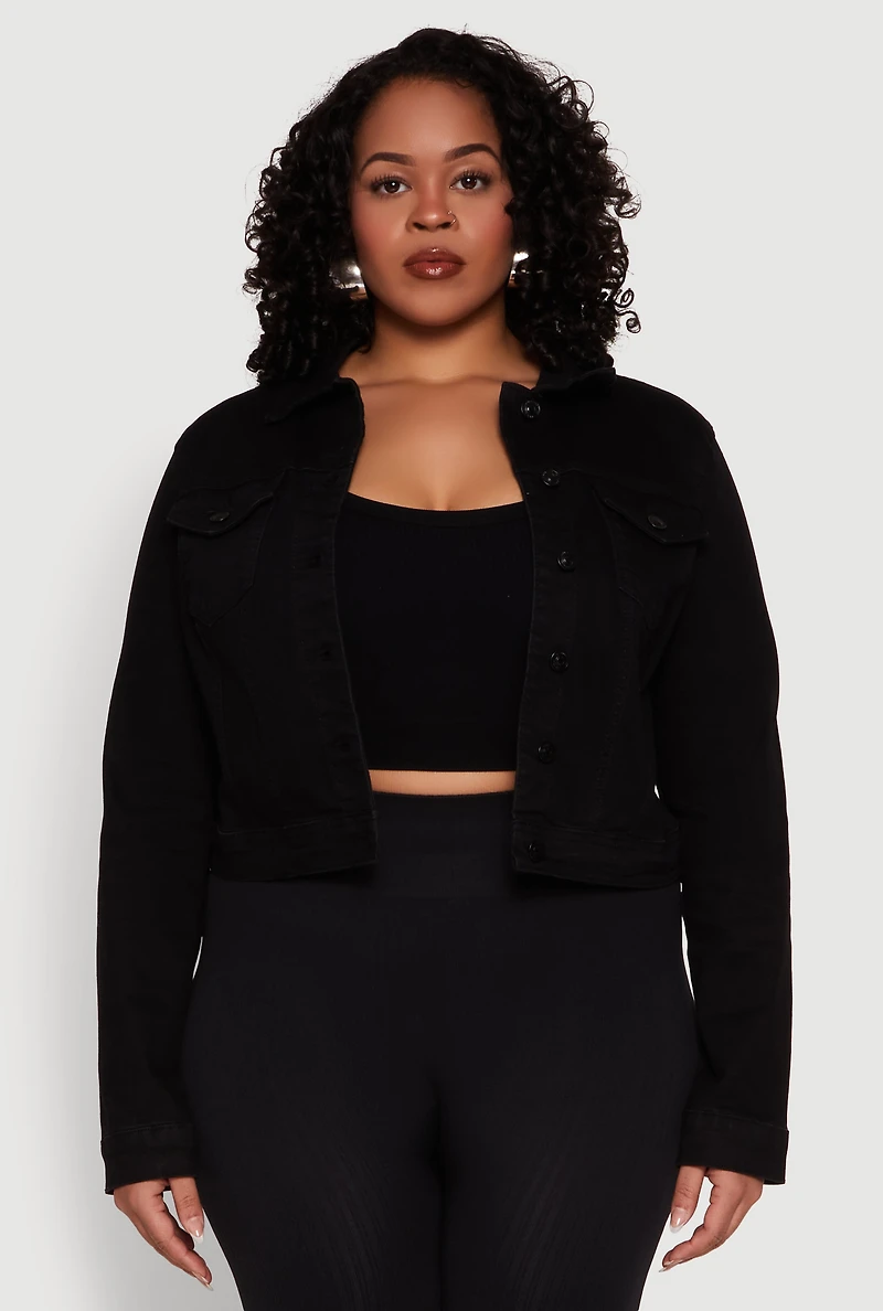 Womens Plus Size WAX Denim Jacket, Black, Size 3X