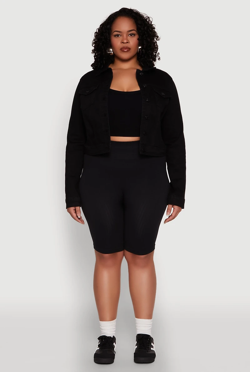 Womens Plus Size WAX Denim Jacket, Black, Size 3X