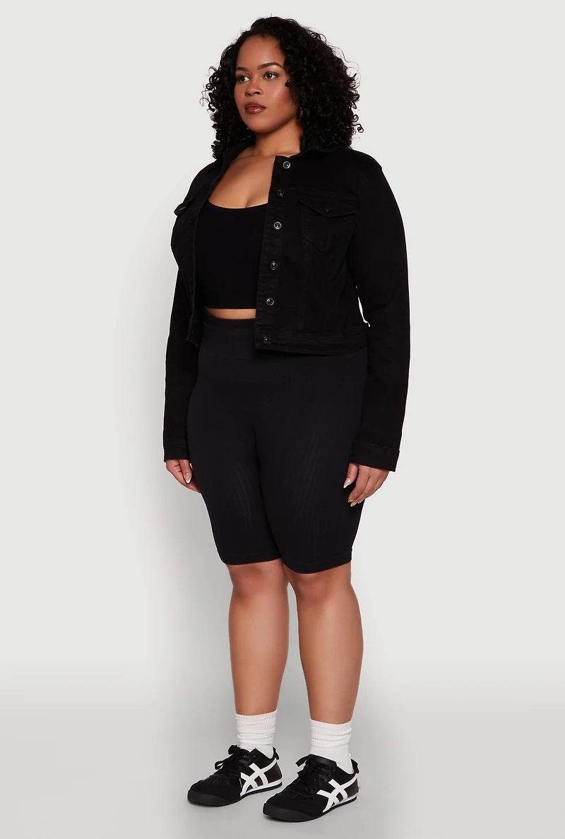 Womens Plus Size WAX Denim Jacket, Black, Size 1X