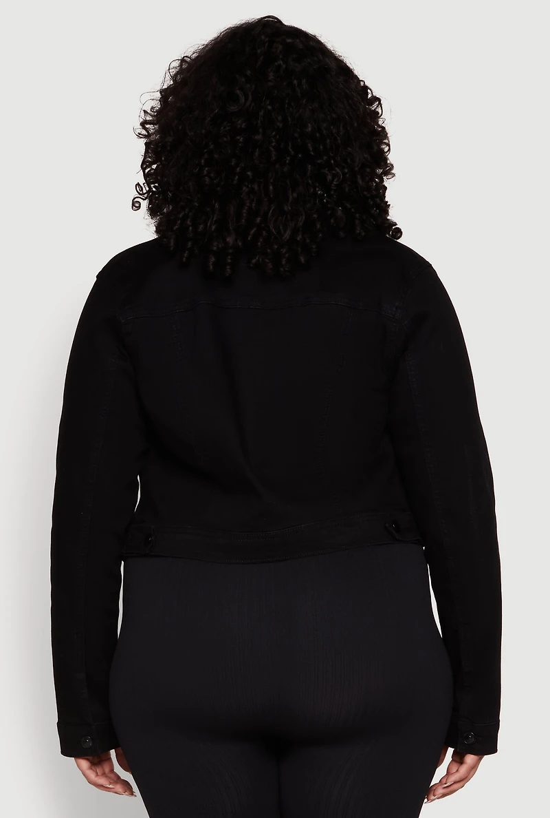 Womens Plus Size WAX Denim Jacket, Black, Size 3X
