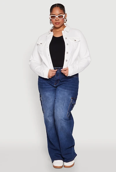 Womens Plus Size WAX Denim Jacket, White, Size 2X