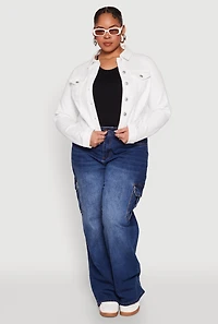 Womens Plus Size WAX Denim Jacket, White, Size 2X